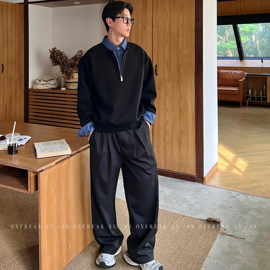 HT韓版 襯衫假兩件衛衣｜鬆緊腰西裝料長褲 垂順挺拔