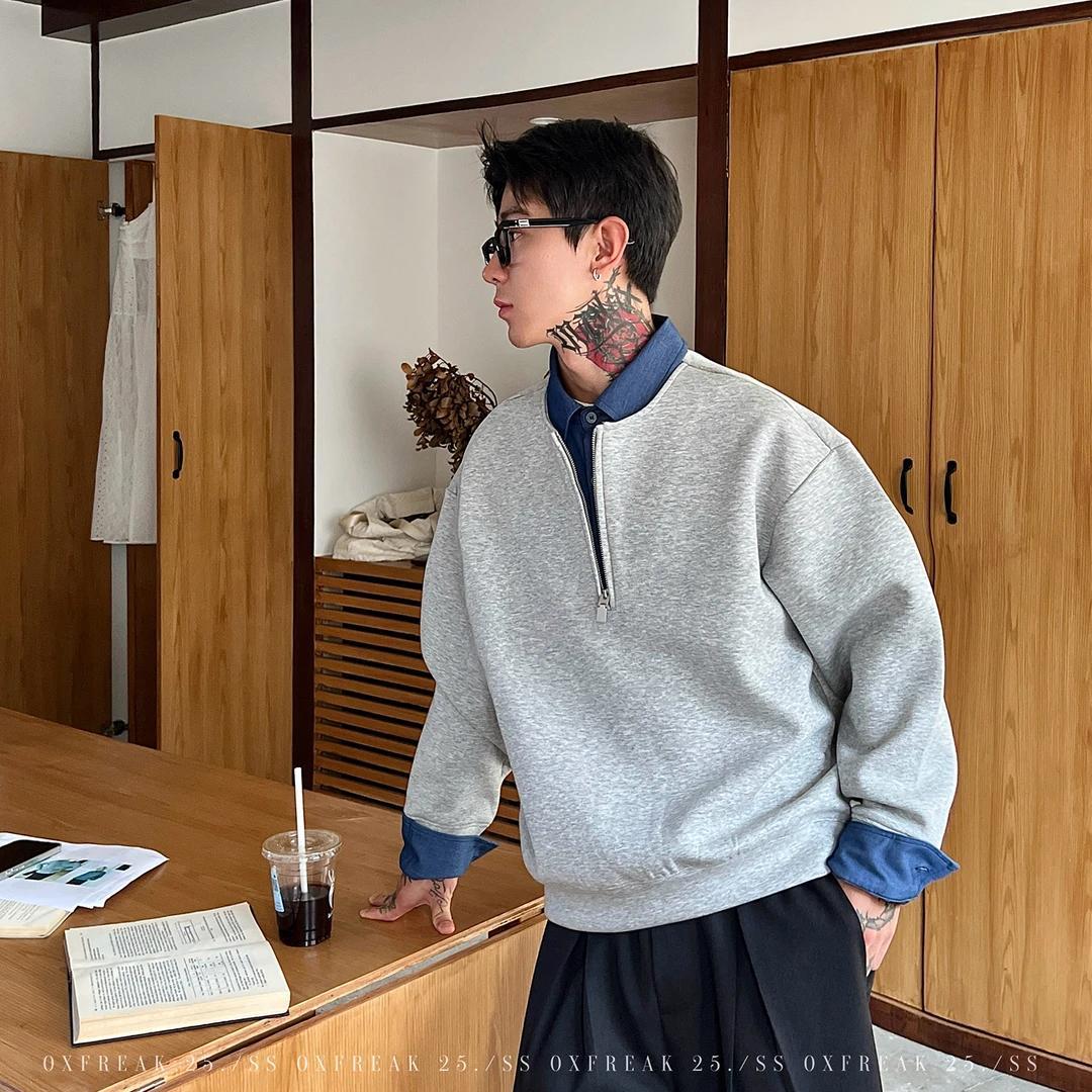 HT韓版 襯衫假兩件衛衣｜鬆緊腰西裝料長褲 垂順挺拔