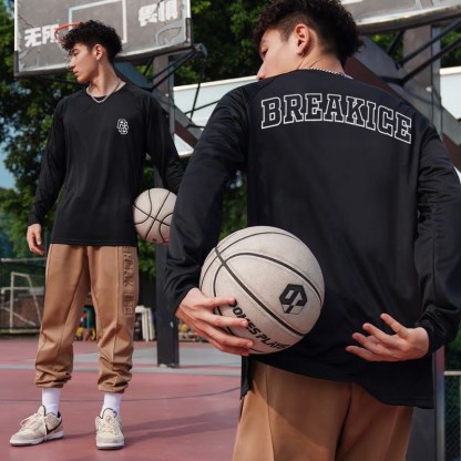 BKI 大字母 秋季美式長袖投籃服 速乾吸汗 圓領訓練服 跑步訓練服 休閒運動 透氣寬鬆