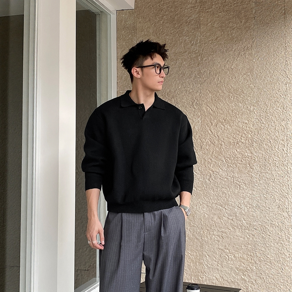 HT 秋冬POLO毛衣 針織衫 1顆釦設計｜簡約顯肩寬