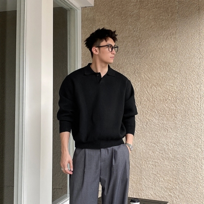 HT 秋冬POLO毛衣 針織衫 1顆釦設計｜簡約顯肩寬