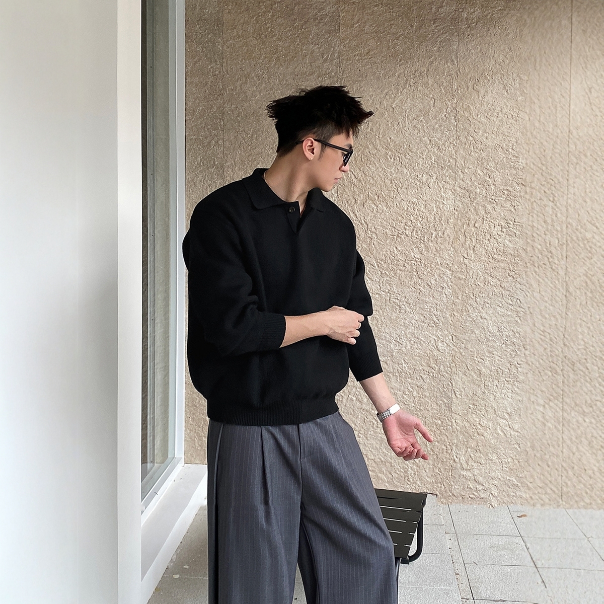 HT 秋冬POLO毛衣 針織衫 1顆釦設計｜簡約顯肩寬