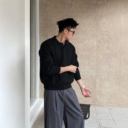 HT 秋冬POLO毛衣 針織衫 1顆釦設計｜簡約顯肩寬