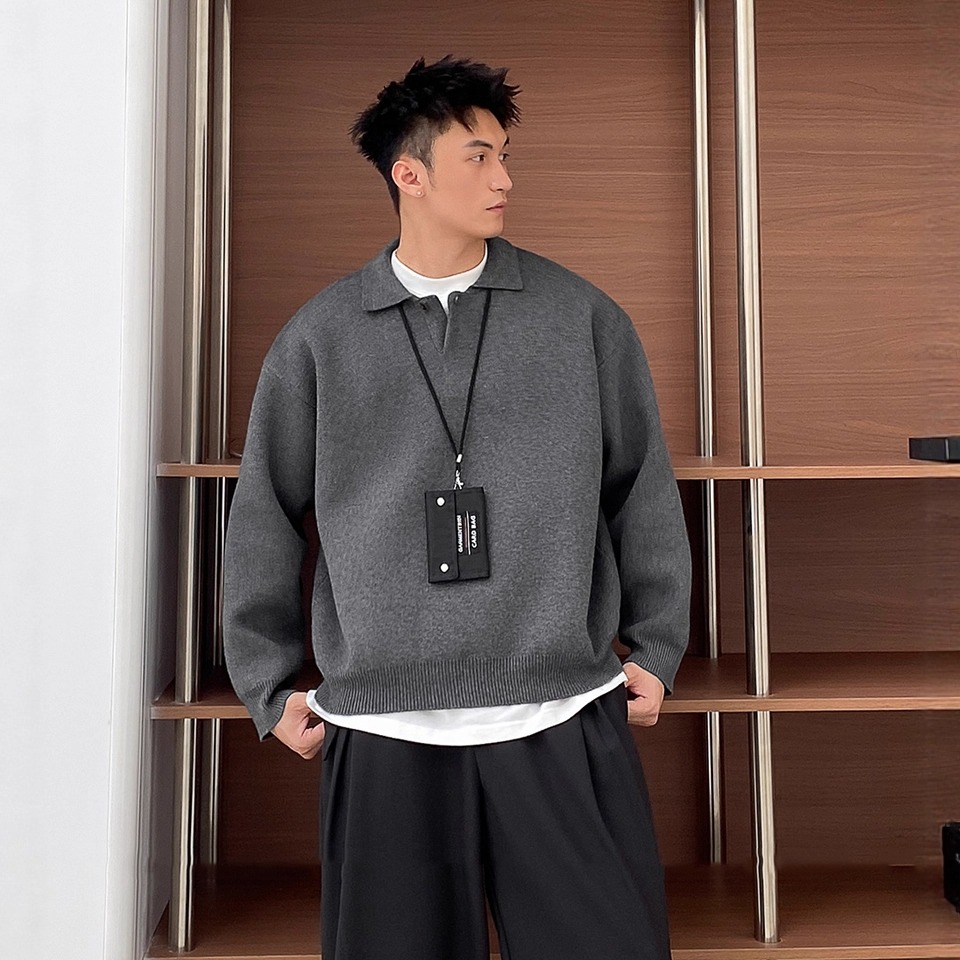 HT 秋冬POLO毛衣 針織衫 1顆釦設計｜簡約顯肩寬