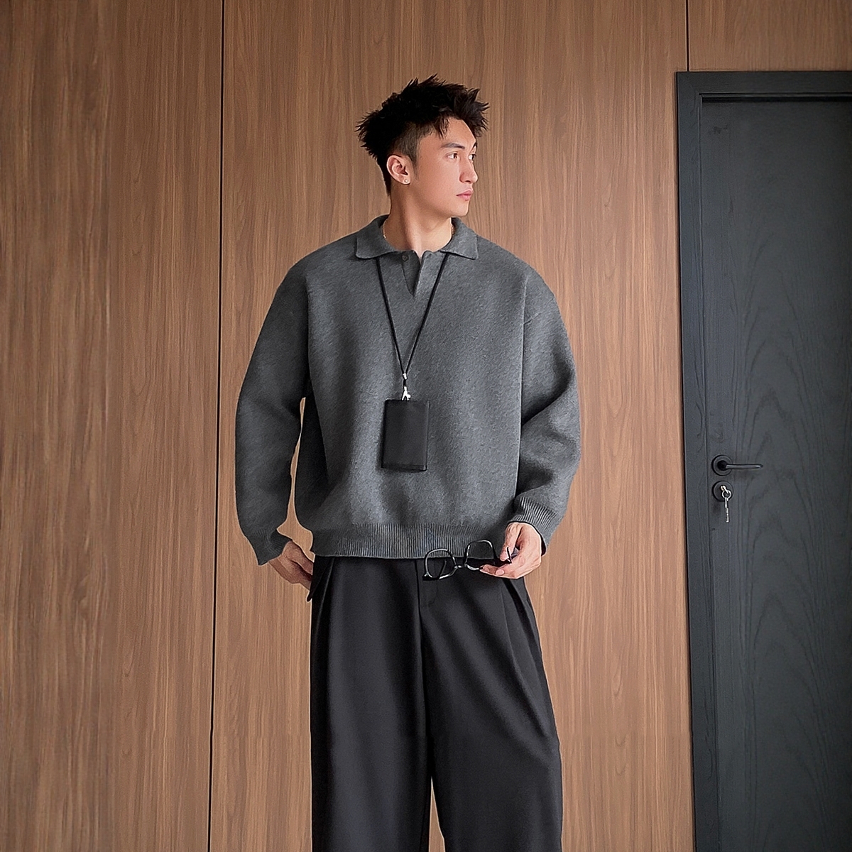 HT 秋冬POLO毛衣 針織衫 1顆釦設計｜簡約顯肩寬