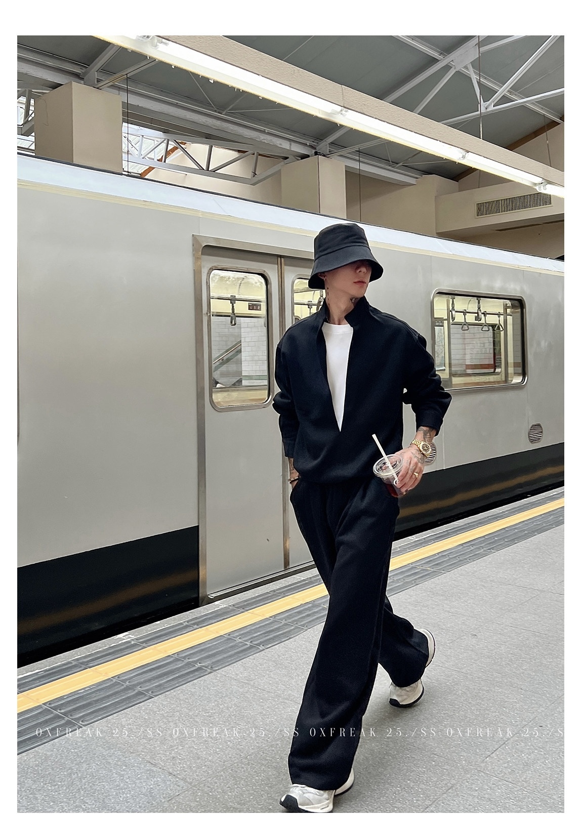 HT 秋冬款衛衣套裝｜假兩件立領上衣+鬆緊腰運動褲 寬鬆美式街頭風