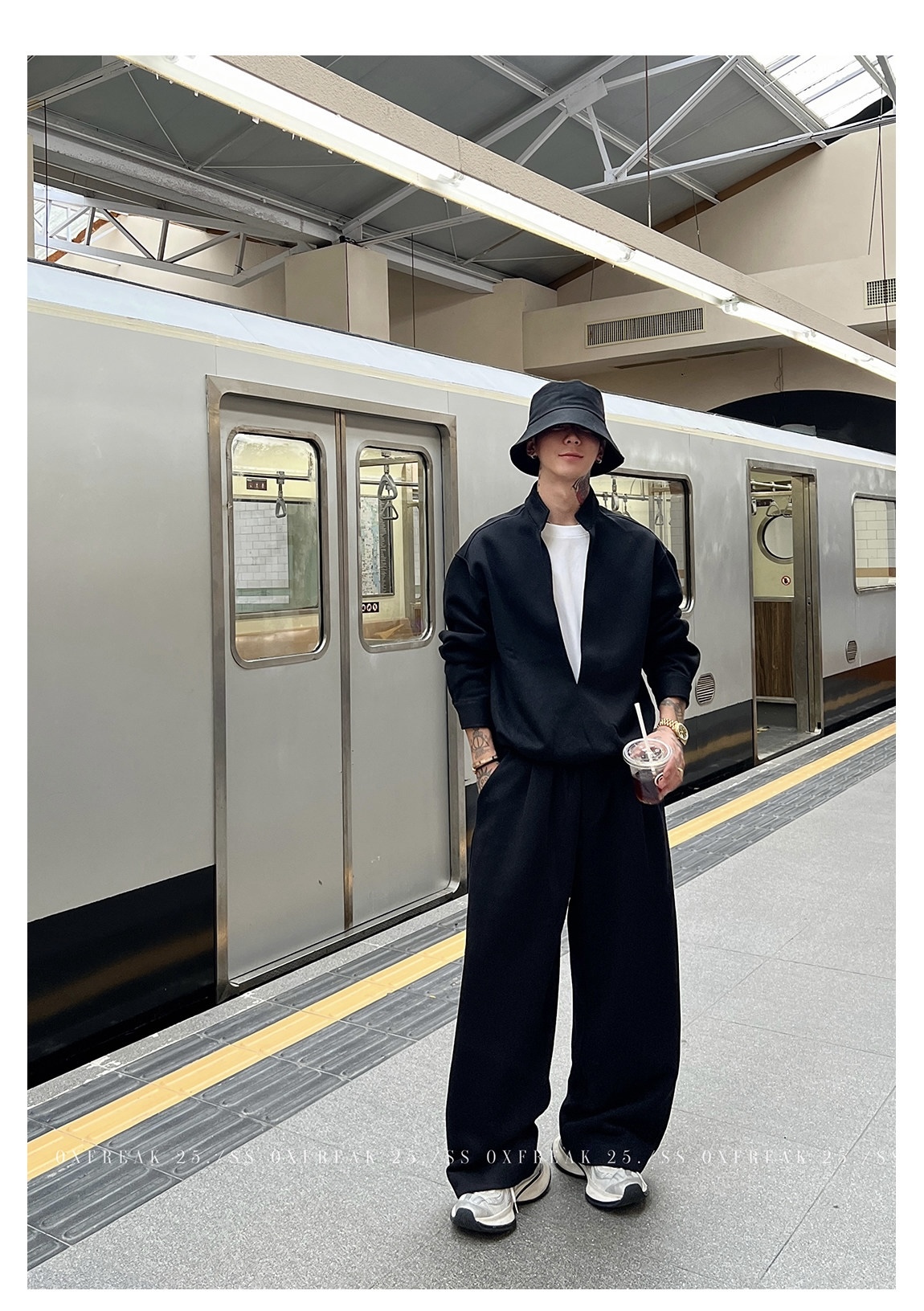 HT 秋冬款衛衣套裝｜假兩件立領上衣+鬆緊腰運動褲 寬鬆美式街頭風