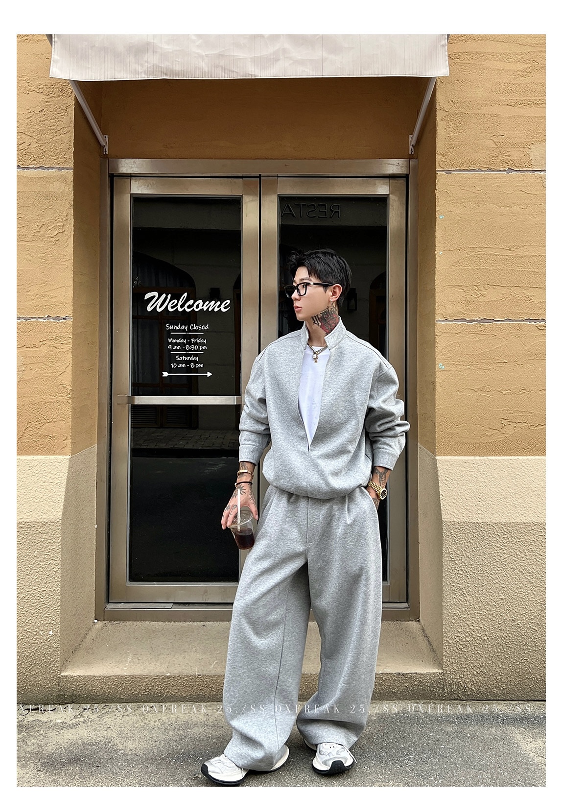 HT 秋冬款衛衣套裝｜假兩件立領上衣+鬆緊腰運動褲 寬鬆美式街頭風