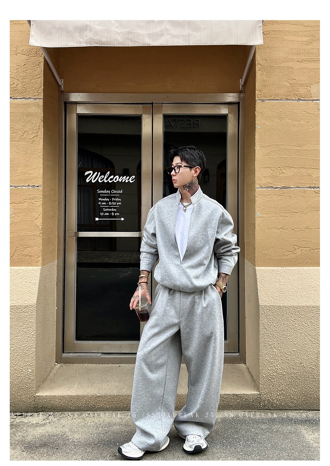 HT 秋冬款衛衣套裝｜假兩件立領上衣+鬆緊腰運動褲 寬鬆美式街頭風