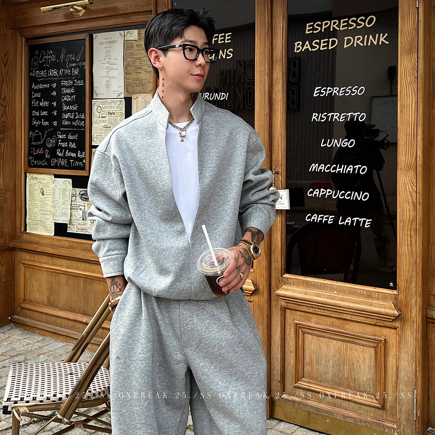 HT 秋冬款衛衣套裝｜假兩件立領上衣+鬆緊腰運動褲 寬鬆美式街頭風