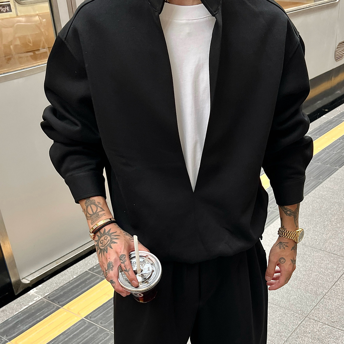 HT 秋冬款衛衣套裝｜假兩件立領上衣+鬆緊腰運動褲 寬鬆美式街頭風