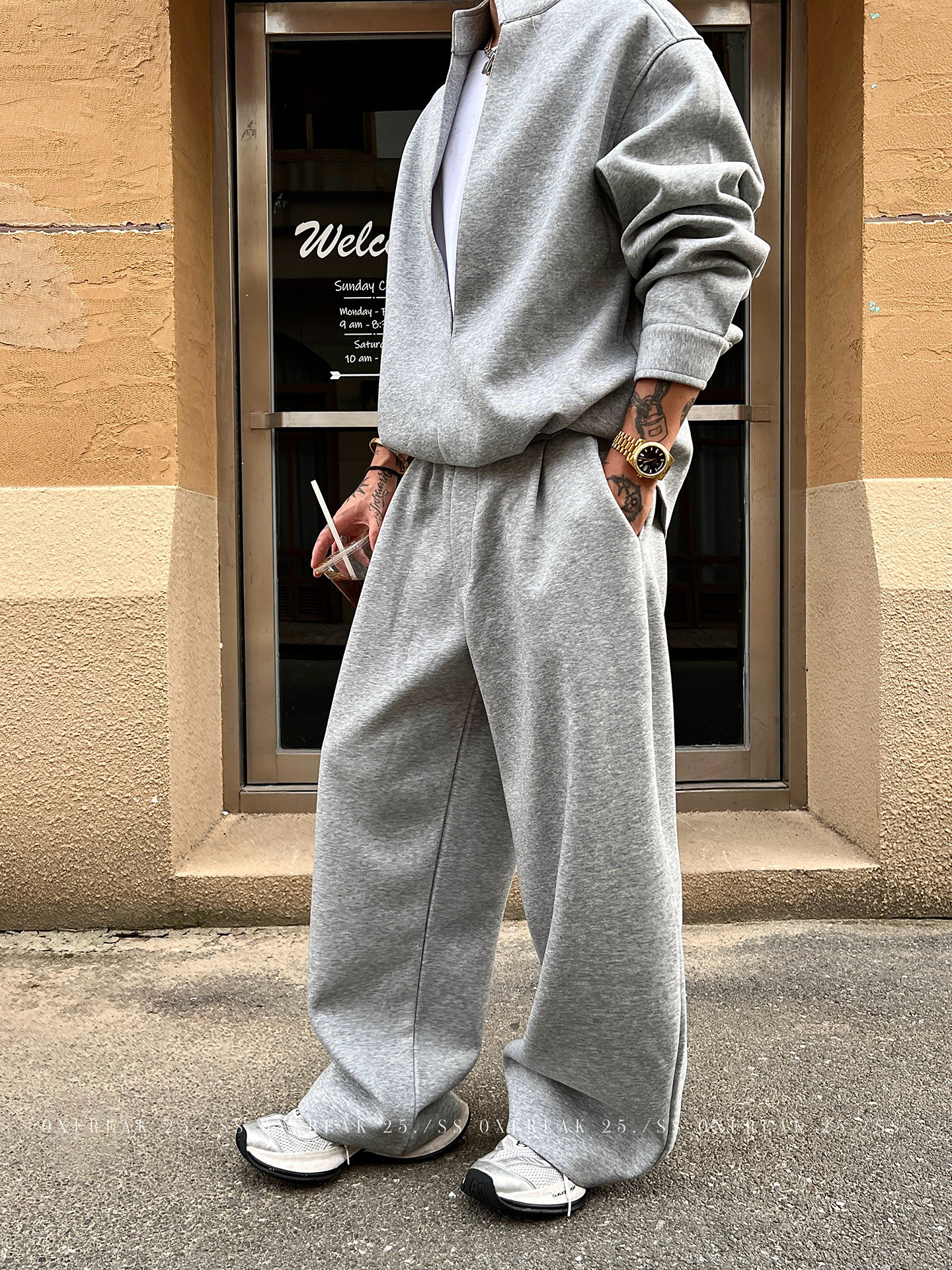 HT 秋冬款衛衣套裝｜假兩件立領上衣+鬆緊腰運動褲 寬鬆美式街頭風