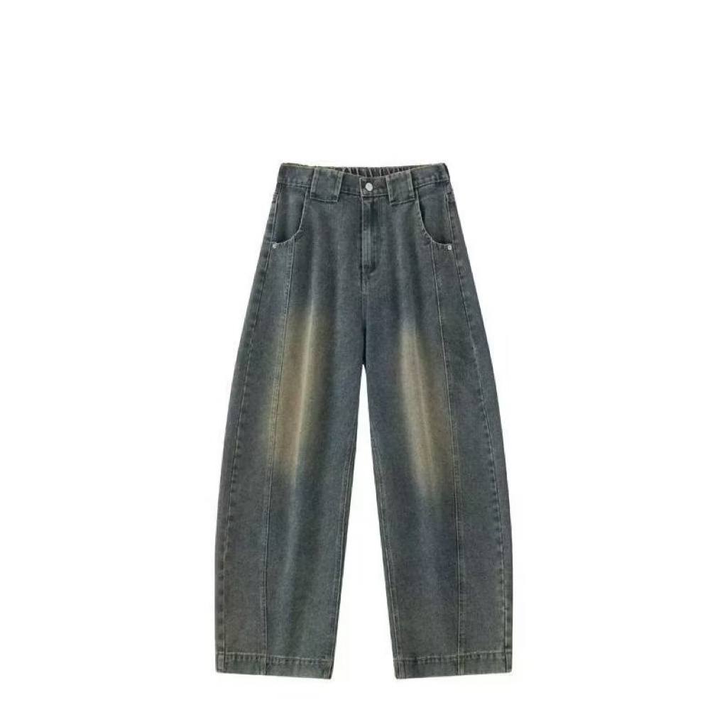 美式高街牛仔褲 直筒寬鬆斜切設計 復古風