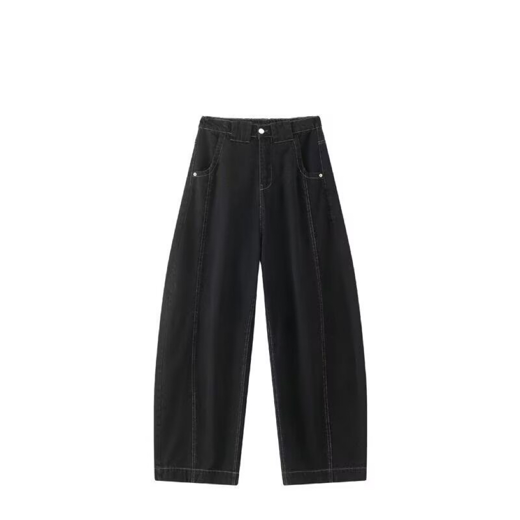 美式高街牛仔褲 直筒寬鬆斜切設計 復古風