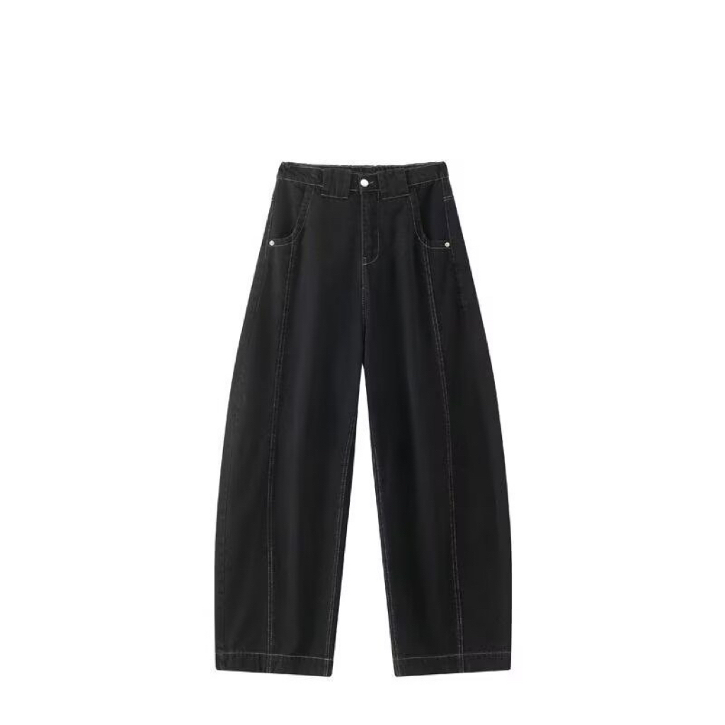 美式高街牛仔褲 直筒寬鬆斜切設計 復古風