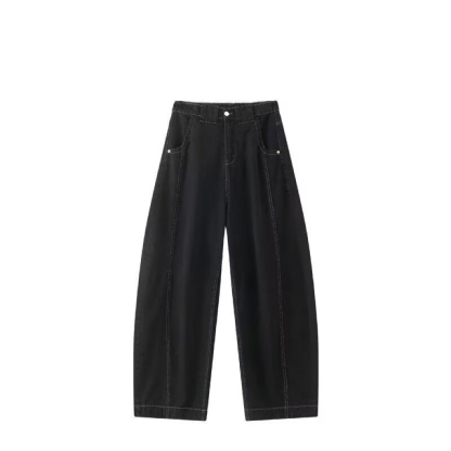 美式高街牛仔褲 直筒寬鬆斜切設計 復古風