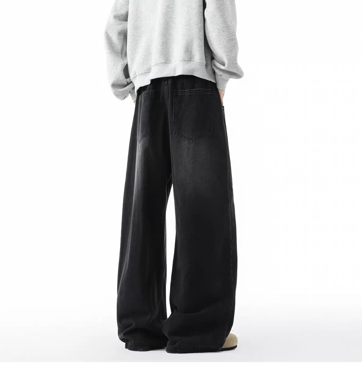 美式高街牛仔褲 直筒寬鬆斜切設計 復古風