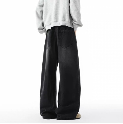 美式高街牛仔褲 直筒寬鬆斜切設計 復古風