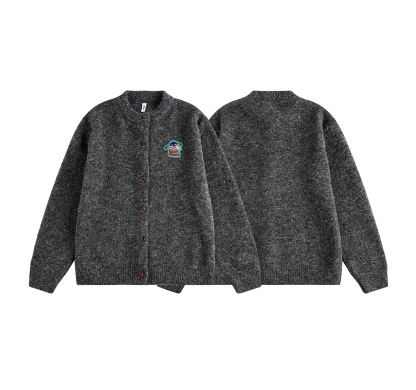 羊毛開衫毛衣  美式復古風 圓領設計 