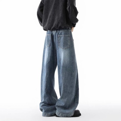 美式高街牛仔褲 直筒寬鬆斜切設計 復古風