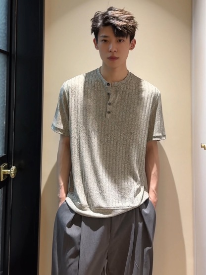 HT 男士亨利領上衣 痞帥老錢風 輕奢針織 透氣涼感 正肩TEE 