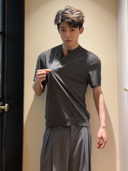 HT 男士亨利領上衣 痞帥老錢風 輕奢針織 透氣涼感 正肩TEE 