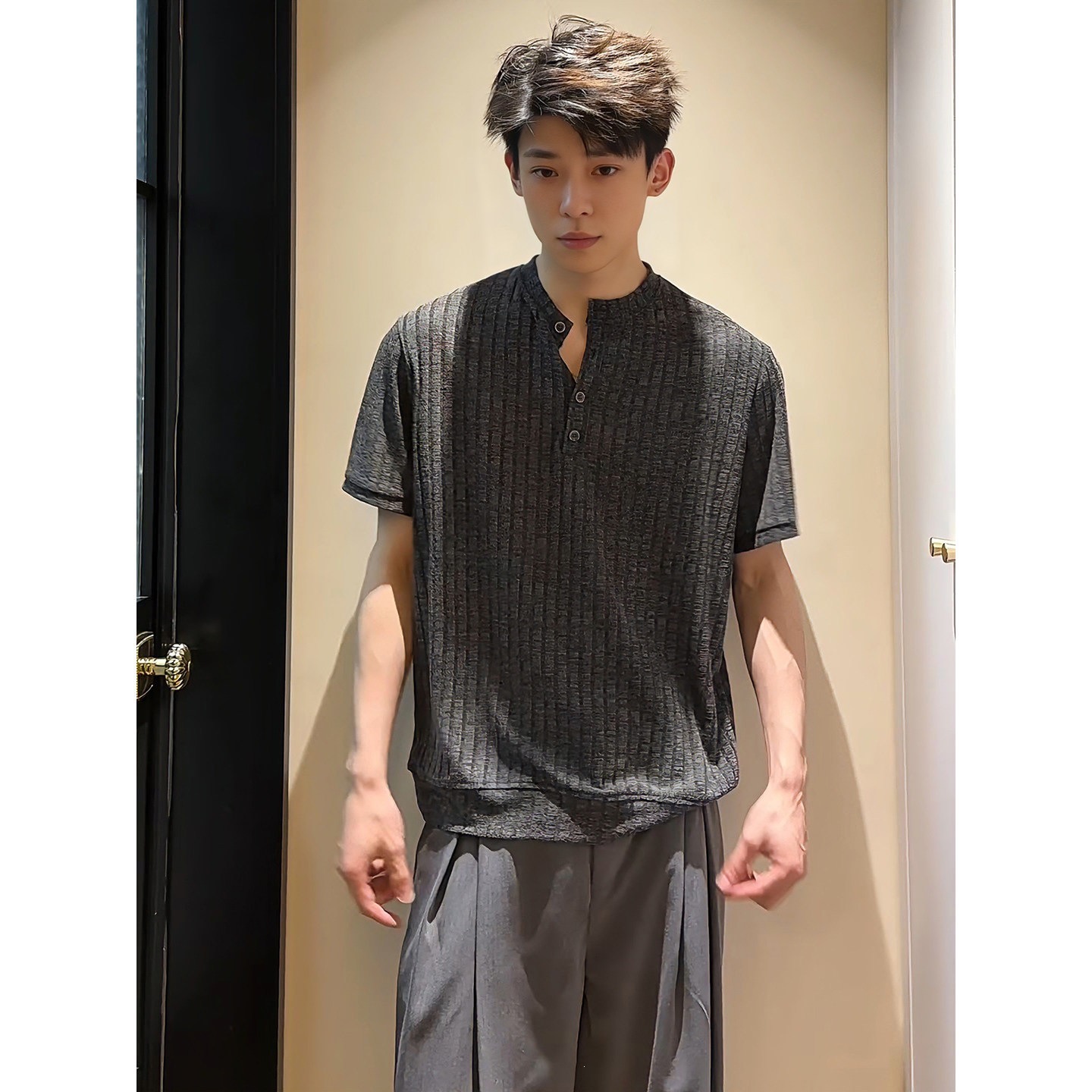 HT 男士亨利領上衣 痞帥老錢風 輕奢針織 透氣涼感 正肩TEE 