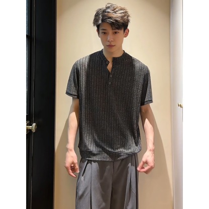 HT 男士亨利領上衣 痞帥老錢風 輕奢針織 透氣涼感 正肩TEE 