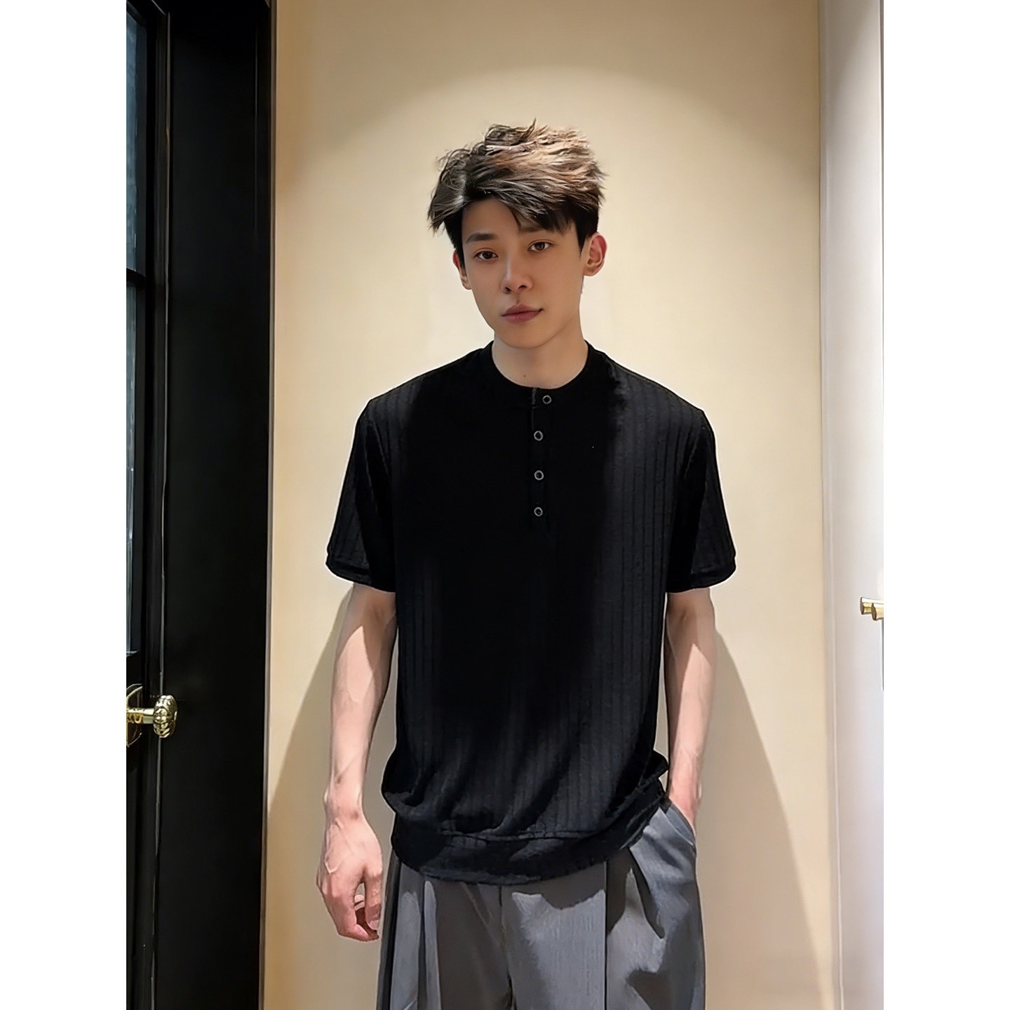 HT 男士亨利領上衣 痞帥老錢風 輕奢針織 透氣涼感 正肩TEE 