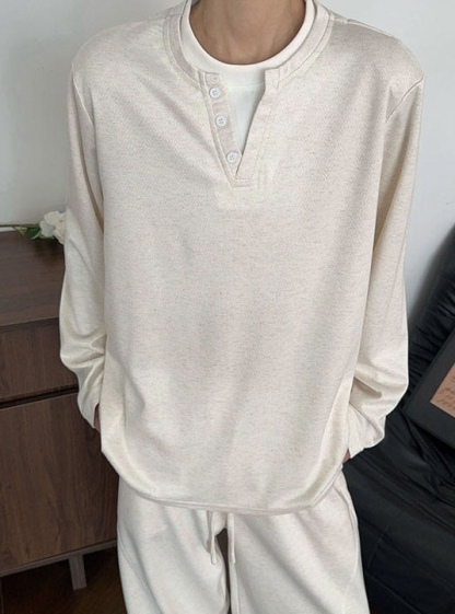 HT 鬆弛感老錢風 男士魚骨紋套裝 假兩件上衣+長褲