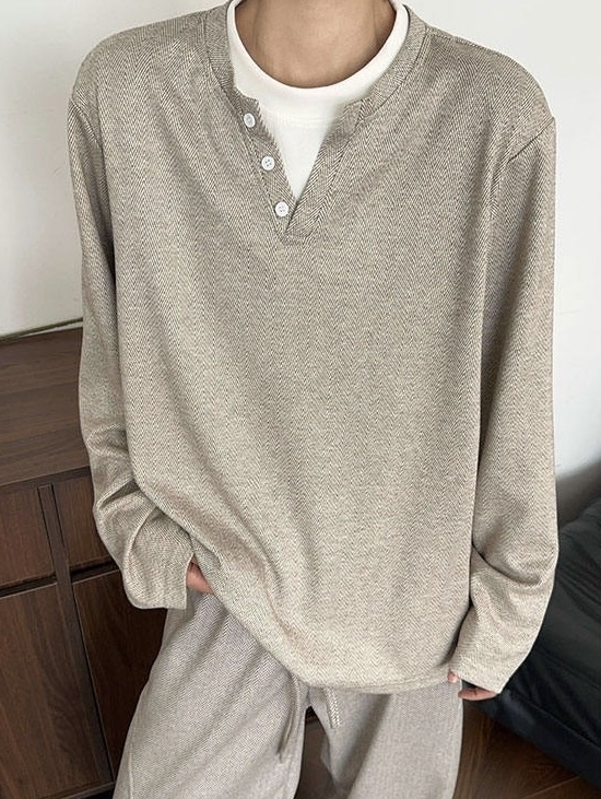 HT 鬆弛感老錢風 男士魚骨紋套裝 假兩件上衣+長褲