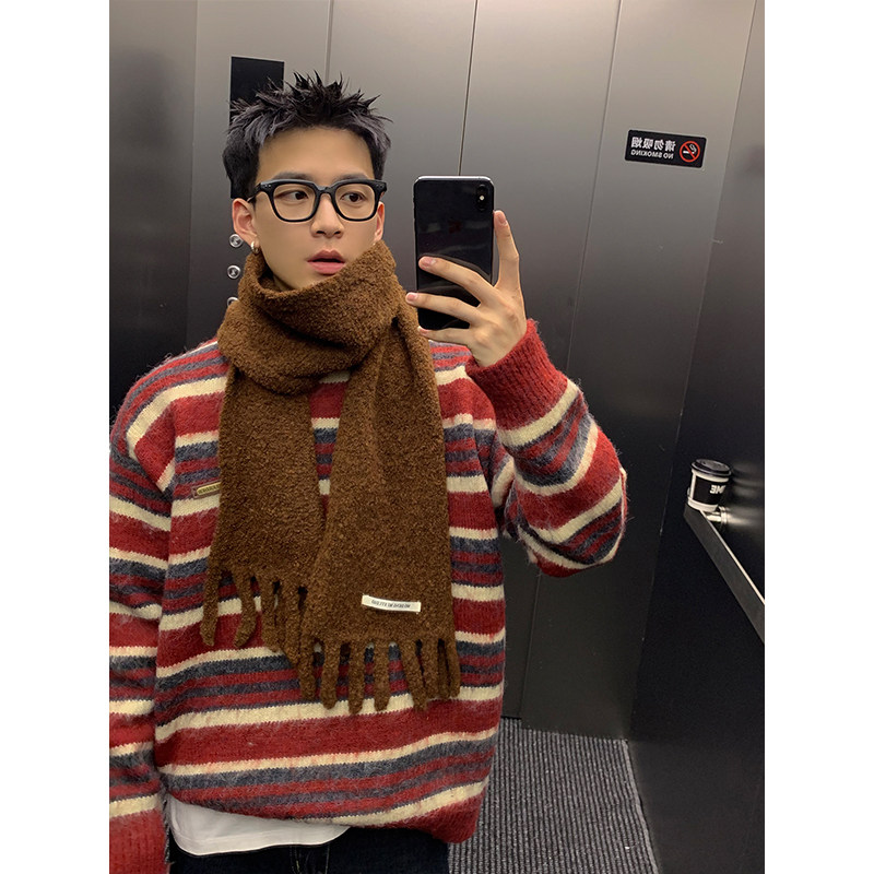 【新年必備】美式復古風 條紋撞色 圓領寬鬆針織毛衣