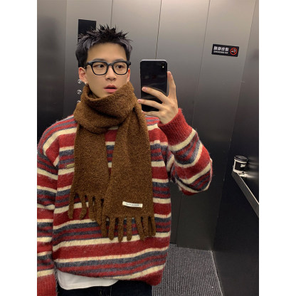 【新年必備】美式復古風 條紋撞色 圓領寬鬆針織毛衣