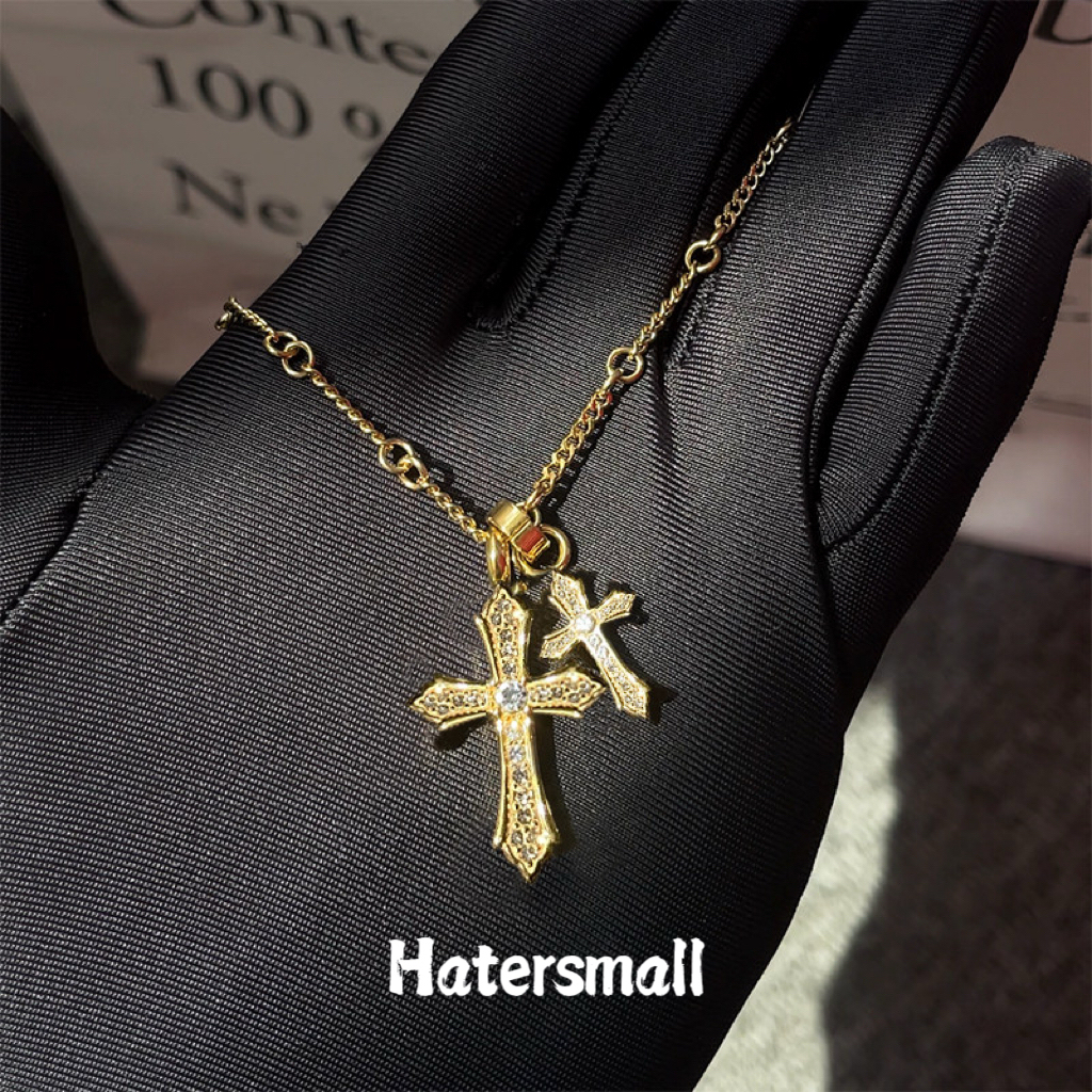 AKK 雙十字架鈦鋼項鍊 滿鑽設計 高質感搭配