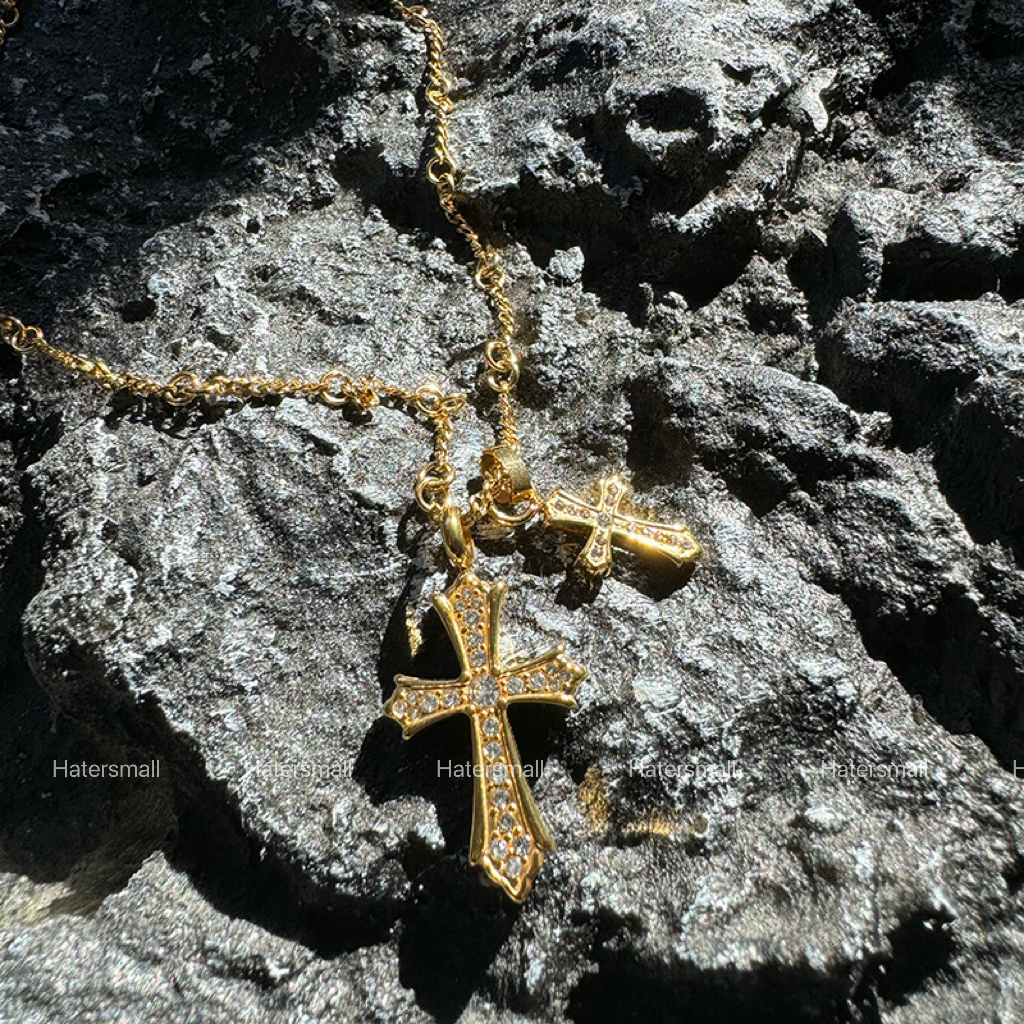 AKK 雙十字架鈦鋼項鍊 滿鑽設計 高質感搭配