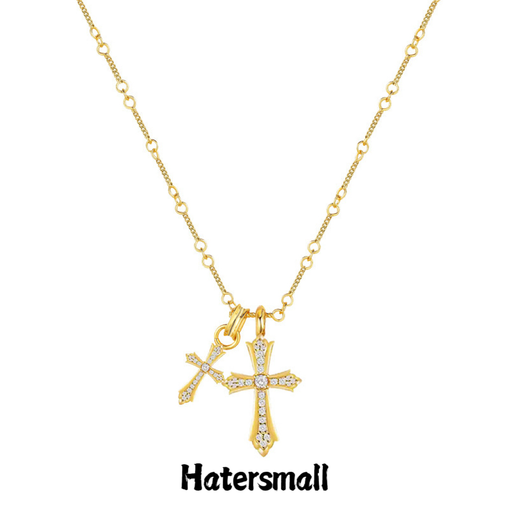 AKK 雙十字架鈦鋼項鍊 滿鑽設計 高質感搭配