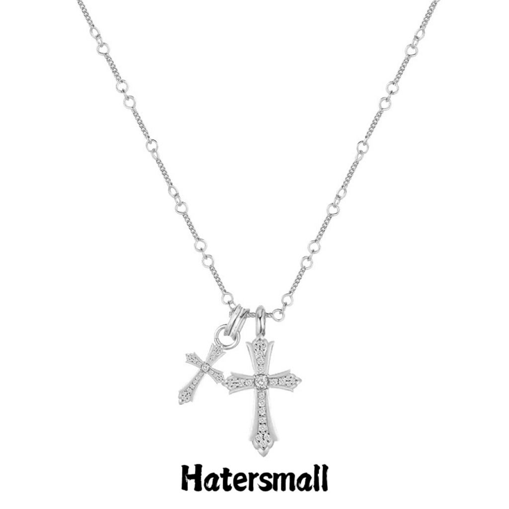 AKK 雙十字架鈦鋼項鍊 滿鑽設計 高質感搭配