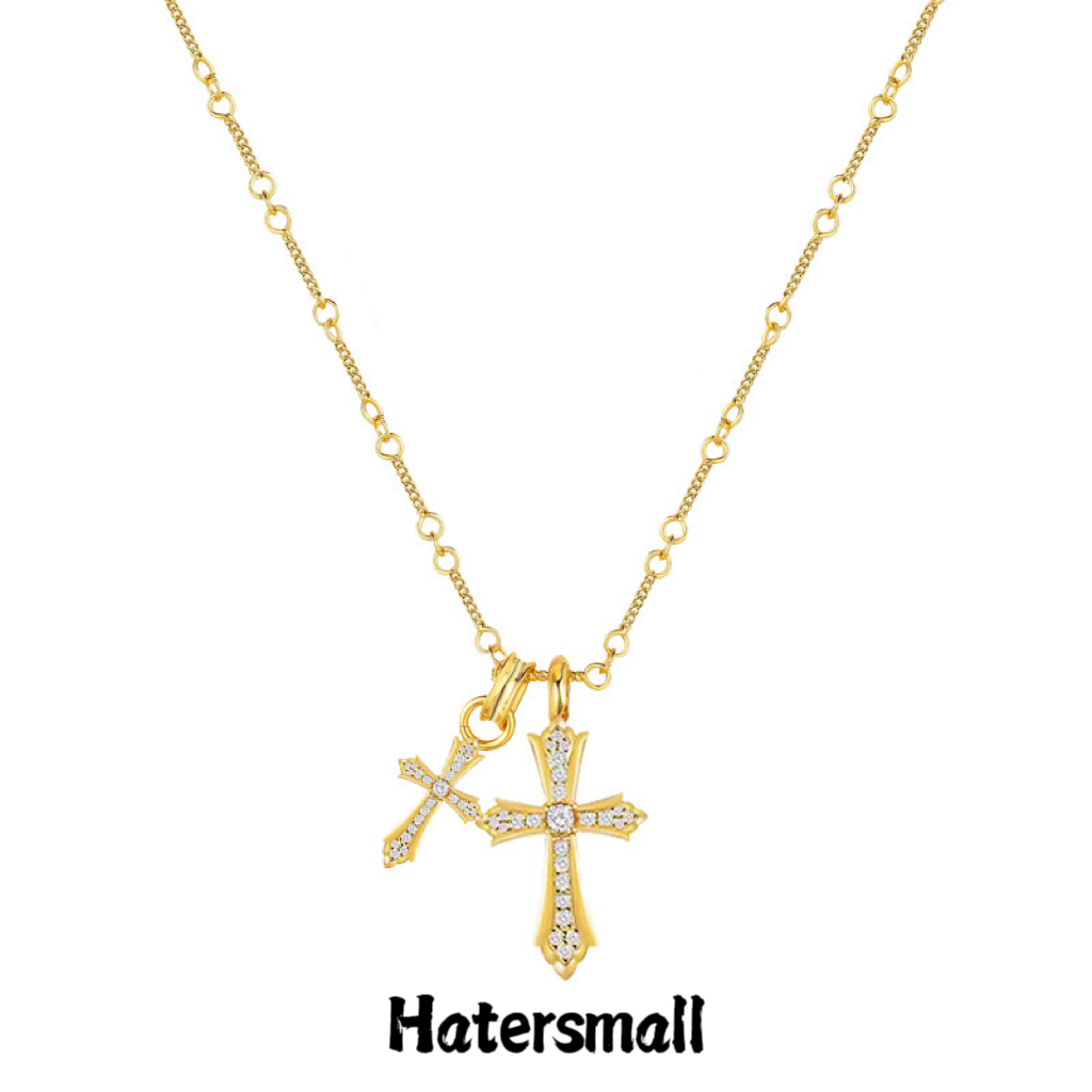 AKK 雙十字架鈦鋼項鍊 滿鑽設計 高質感搭配