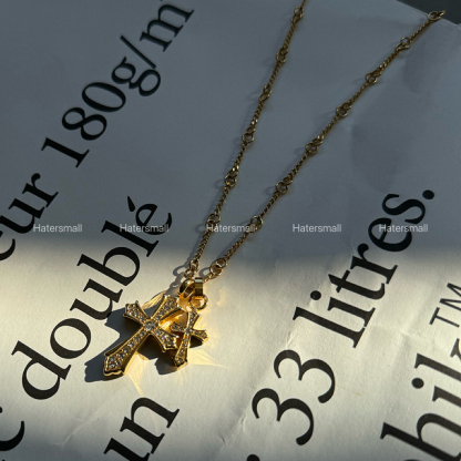 AKK 雙十字架鈦鋼項鍊 滿鑽設計 高質感搭配