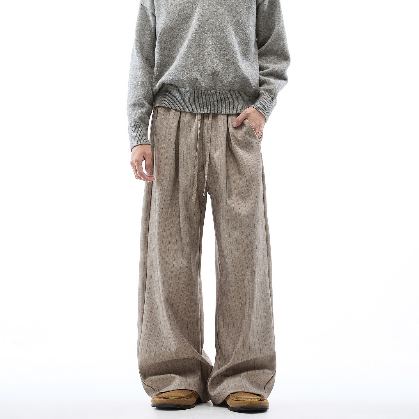 山本褲 復古老錢風 A字寬鬆直筒版型 亞麻西褲