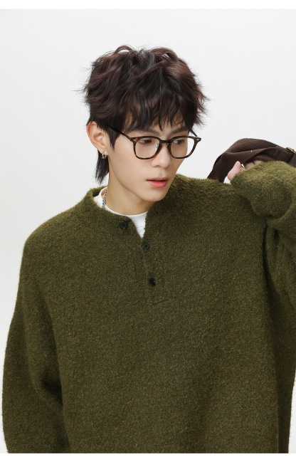 輕奢老錢風 毛衣外套 亨利領 秋冬加厚毛衣 親膚不臃腫