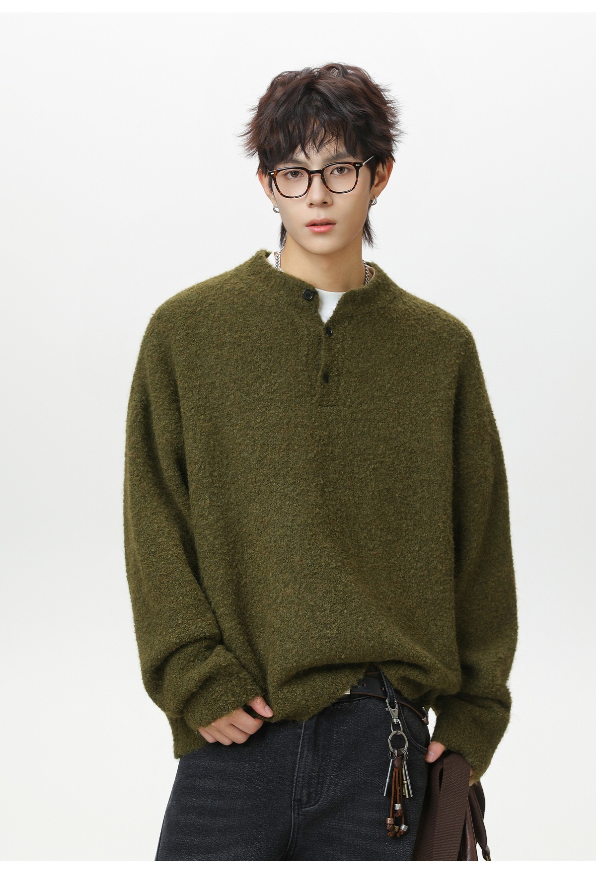 輕奢老錢風 毛衣外套 亨利領 秋冬加厚毛衣 親膚不臃腫