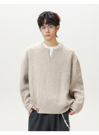 復古套頭毛衣 肌理小V領毛衣 針織衫｜不含內襯衫