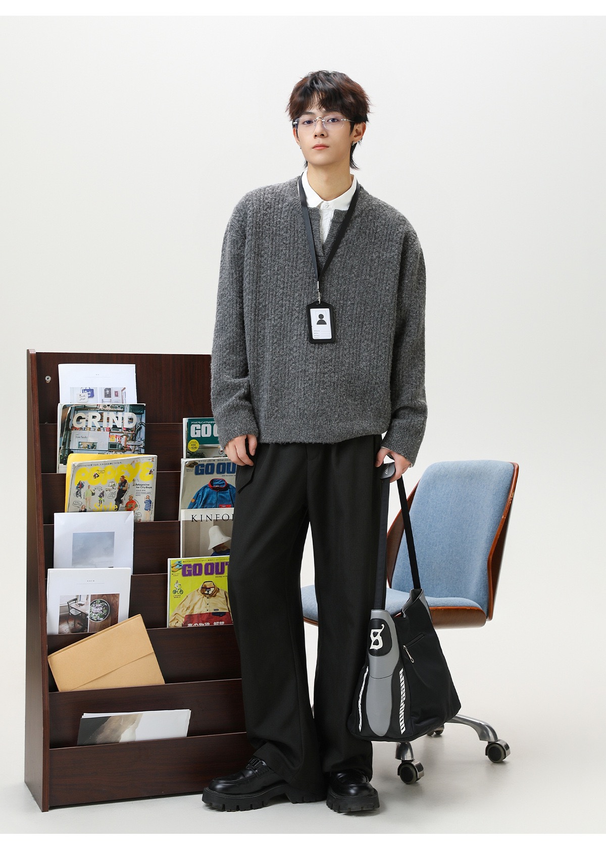 復古套頭毛衣 肌理小V領毛衣 針織衫｜不含內襯衫