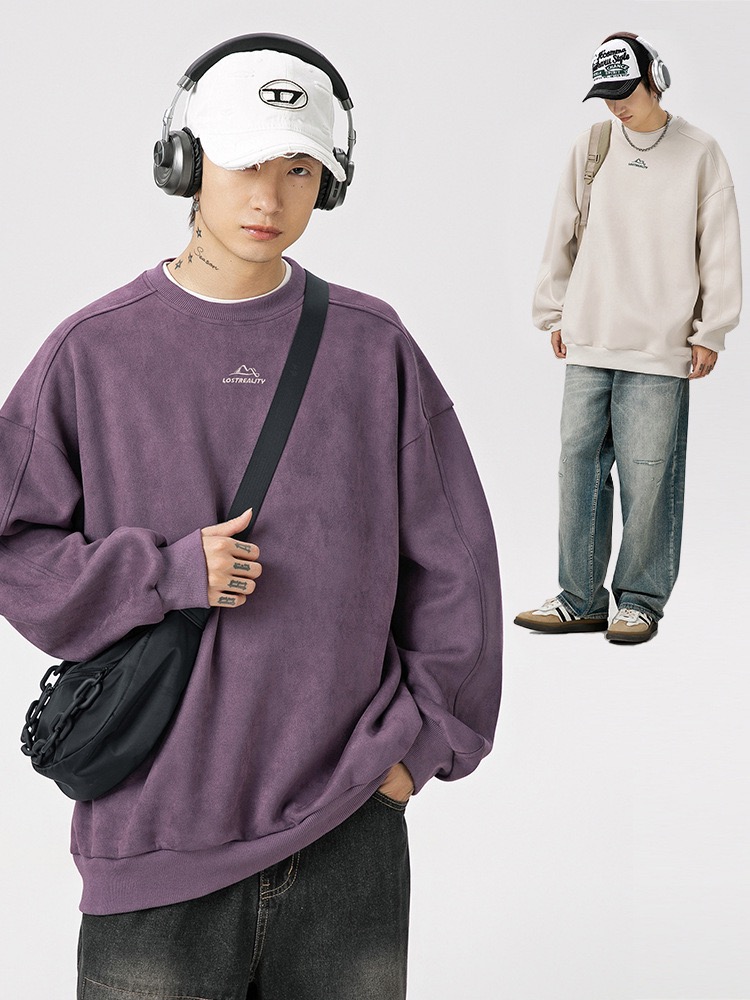 重磅 鹿皮質感套頭衛衣 山峰刺繡 復古風上衣