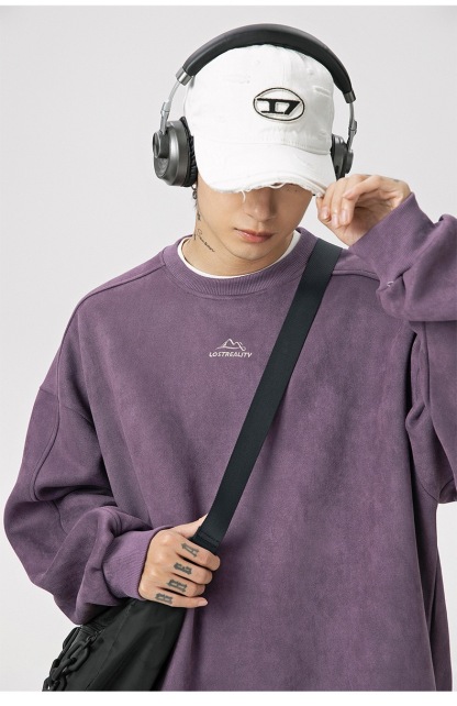 重磅 鹿皮質感套頭衛衣 山峰刺繡 復古風上衣