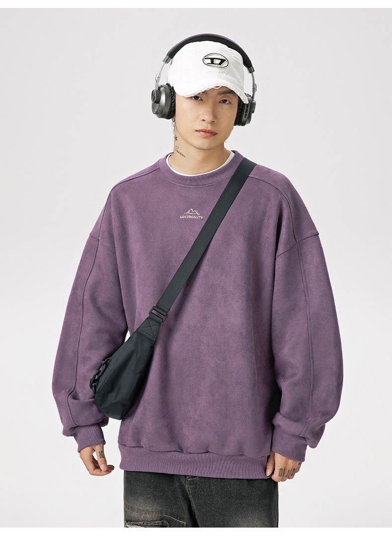 重磅 鹿皮質感套頭衛衣 山峰刺繡 復古風上衣