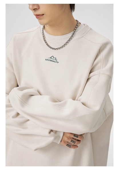 重磅 鹿皮質感套頭衛衣 山峰刺繡 復古風上衣