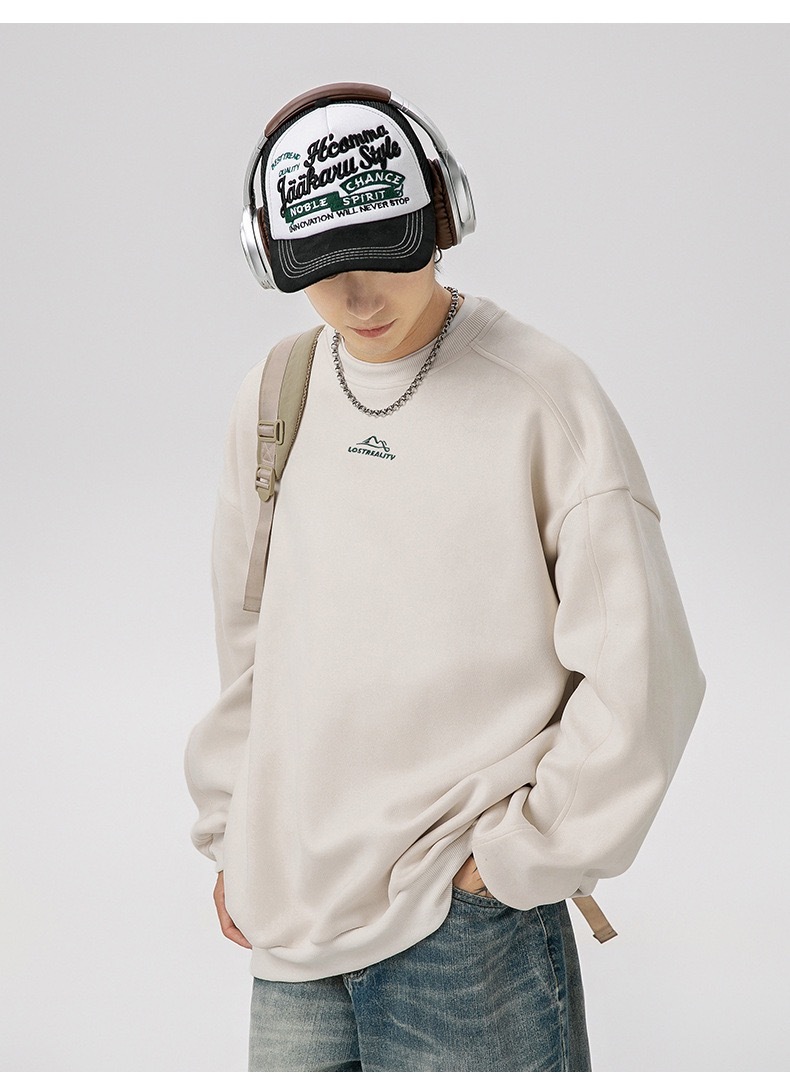 重磅 鹿皮質感套頭衛衣 山峰刺繡 復古風上衣