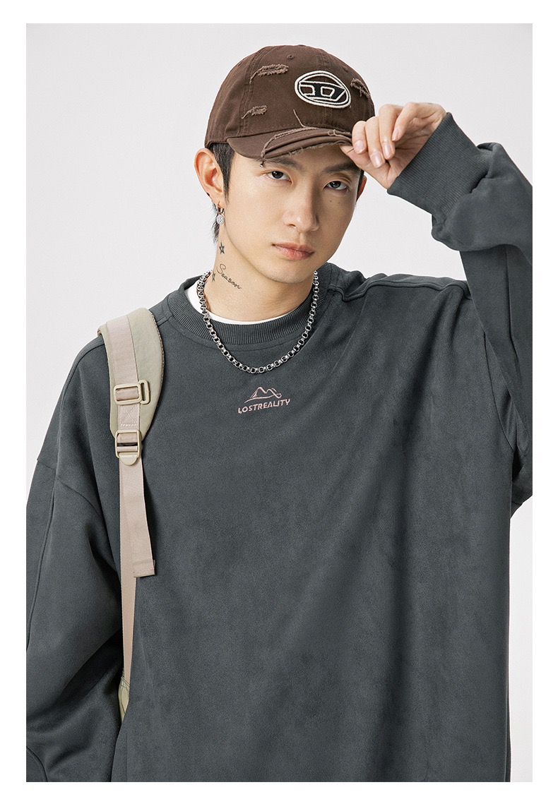 重磅 鹿皮質感套頭衛衣 山峰刺繡 復古風上衣